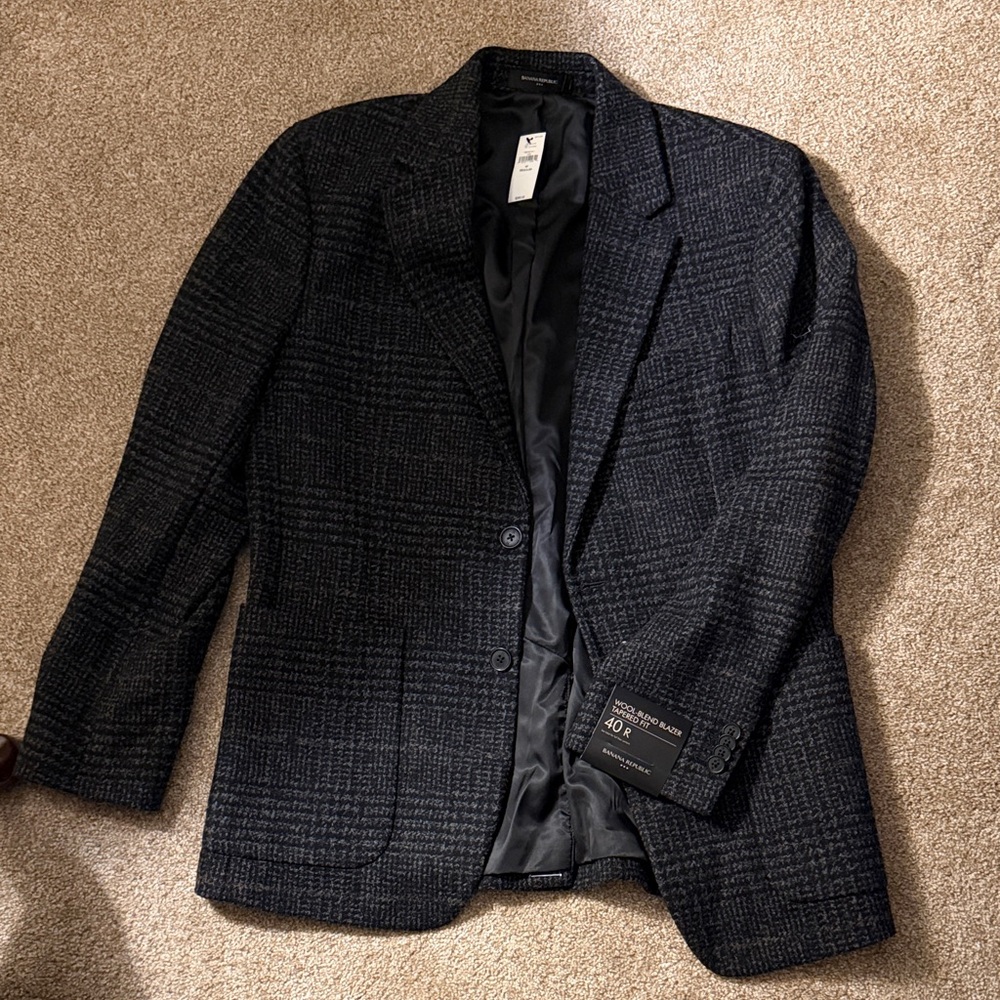 Banana Republic Dark Gray Plaid Blazer